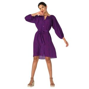 100% Silk Tucker Purple Long Sleeve Dress